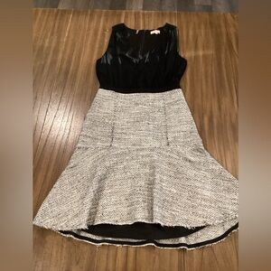 Rebecca Taylor Sleeveless Crepe & Tweed Mini Dress black off white 4
